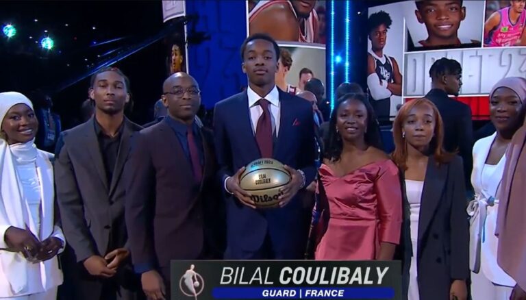 French Basketball Player Bilal Coulibaly With His Family At The 2023 NBA Draft Night