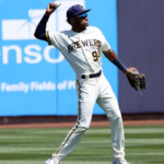 Jackson Chourio playing for the Brewers