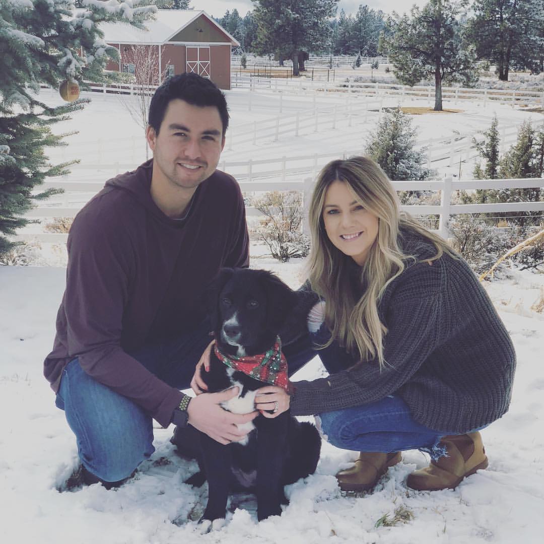 Kyle Higashioka And His Wife With Their Pet Dog