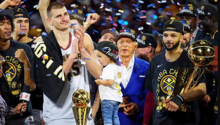 Nuggets Celebrating Their First NBA Championship With Nikola Jokic, His Daughter & Jamal Murray In The Frame