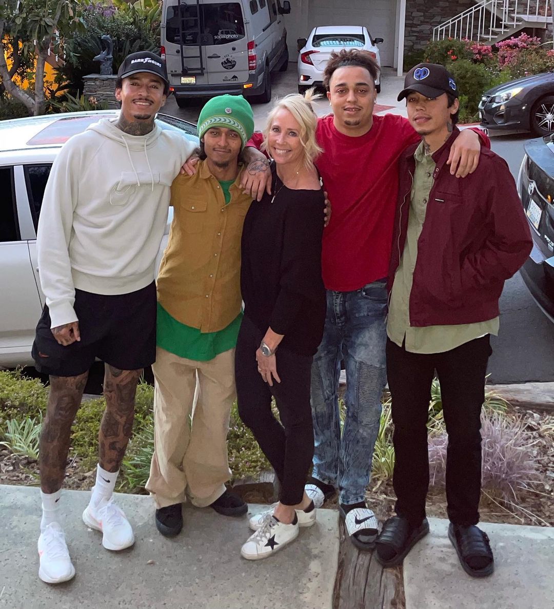 Nyjah Huston With His Three Brothers And His Mother