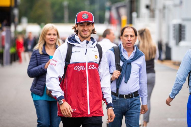 Antonio Giovinazzi Arrives At The Racetrack For Alfa Romeo With His Parents Vito And Anna
