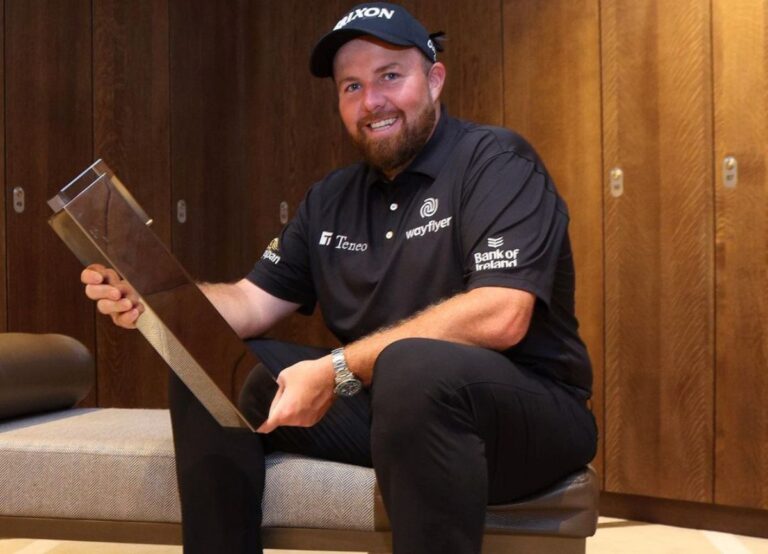 Brendan Lowry Pictured With The BMW PGA Championship Trophy In September 2022