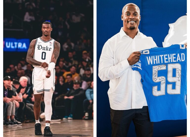 Dariq Whitehead (L) Brother Tahir Whitehead Poses With Detroit Lions Jersey In 2022