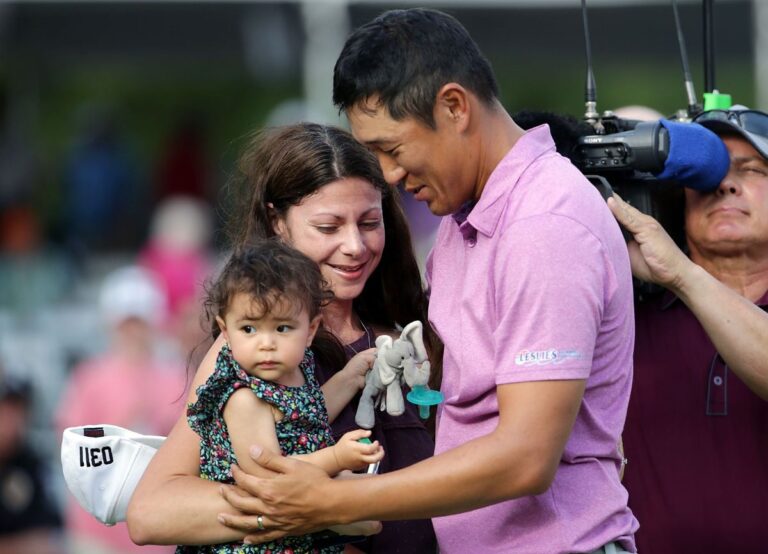 James Hahn Celebrates His Well Fargo Win With His Wife Stephanie And Daughter, Kailee