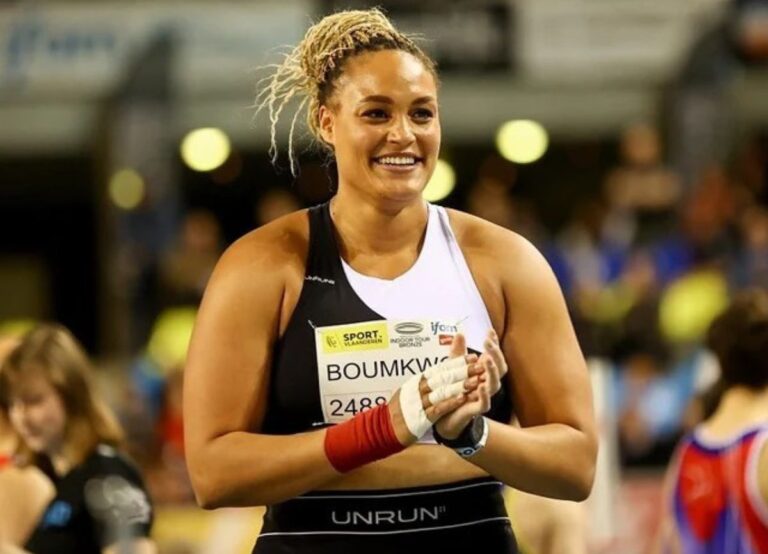 Jolien Boumkwo Pictured During Her Shot Put Event In February 2023