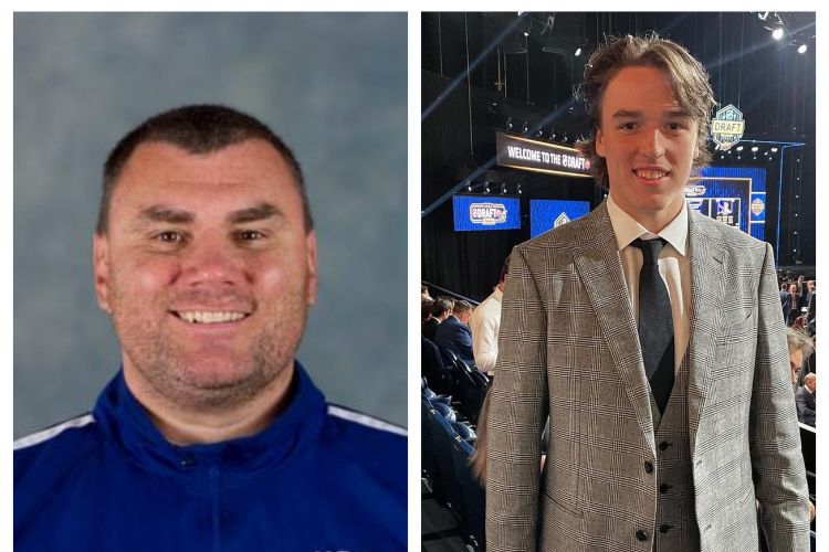 Milan Dragicevic(L) Pictured During His Time As A Head Coach Of University Of British Columbia And On Right: Lukas On Draft Day 2023