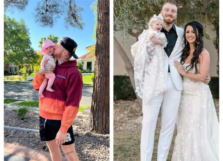 Maxx Crosby Pictured With His Daughter Ella Rose And Wife Rachel Washburn During Their Wedding Ceremony In 2023
