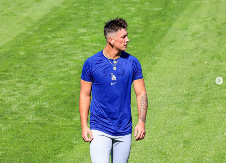 Bobby Miller wearing blue