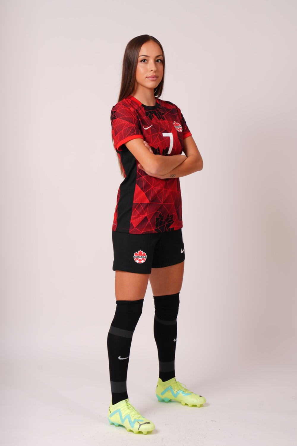 Julia Grosso Donning Canadian Soccer Kit