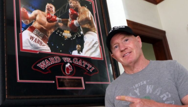 Micky Ward At His Home With A Photo From His Third Of Three Fights With Arturo Gatti