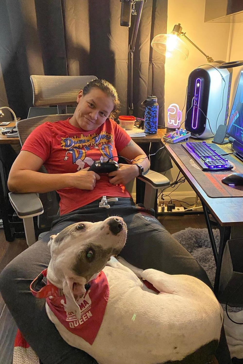 Shayna Baszler Playing Video Games And Her Dog