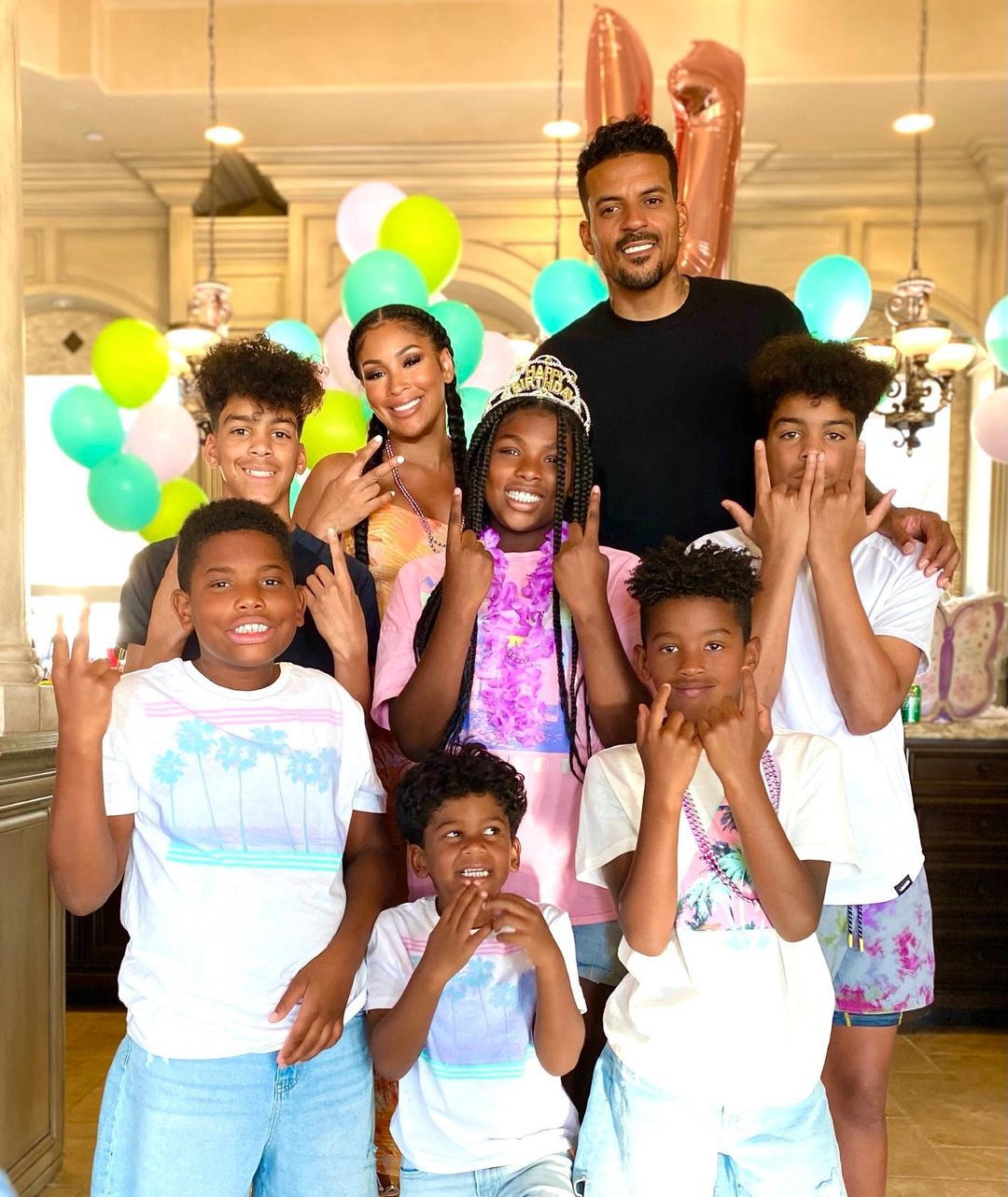 Matt Barnes With His Soon-To-Be Wife Anansa Sims, And Their Six Children