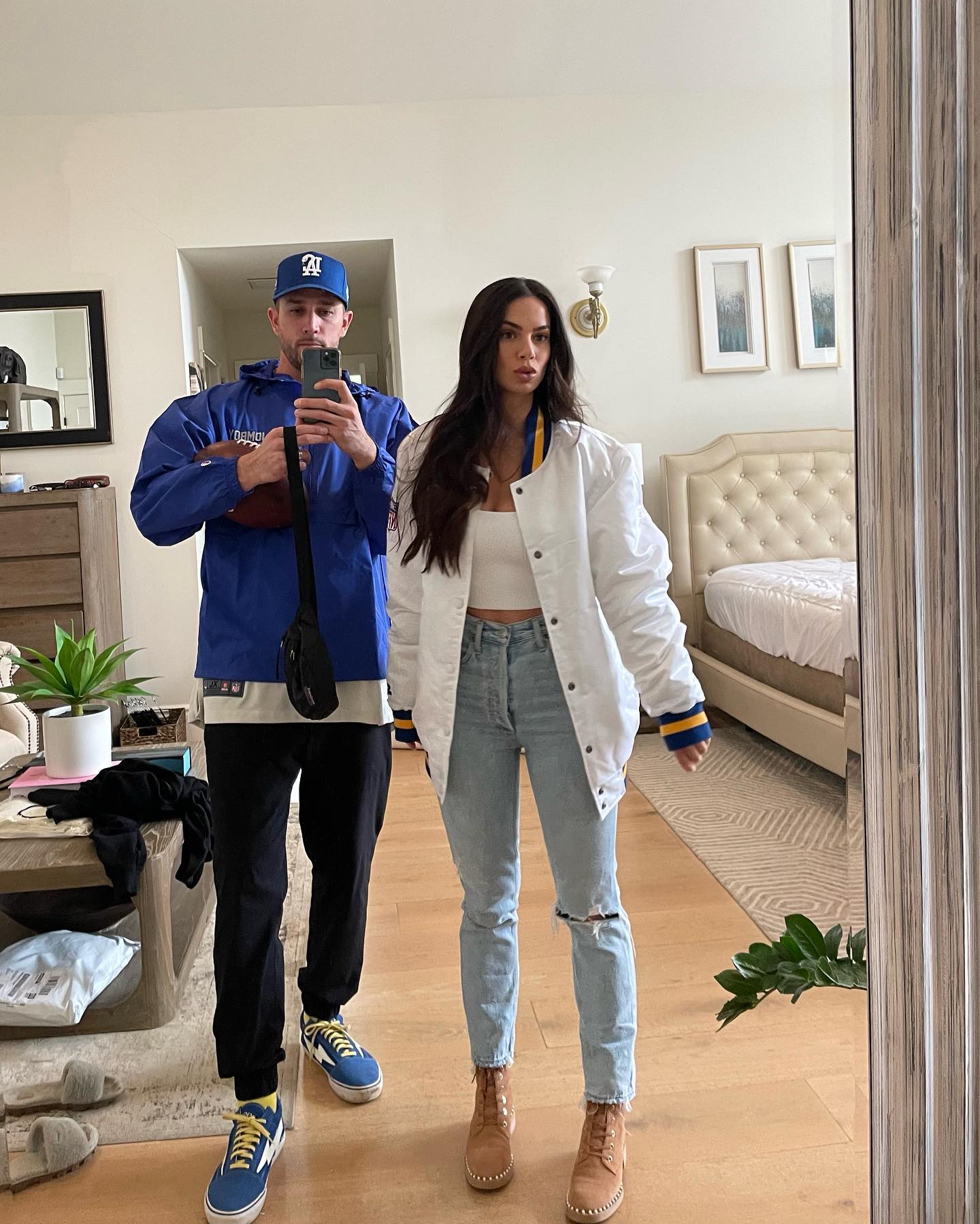 Trevor Plouffe And His Wife Olivia Checking Thier Fit In The Mirror