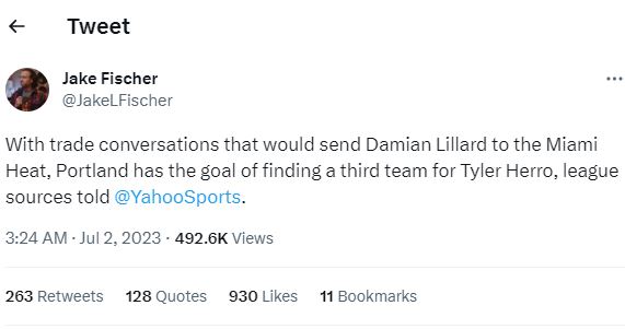 Tweet About Tyler Herro Trade Speculation