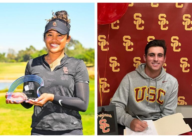 On Left: Amari Avery Pictured With The Gold Rush Trophy And On Right: Amari's Boyfriend Gavin Aurilia Commits To USC