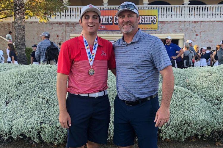 Gavin Aurilia Poses With His Father Rich Aurilia At The Omni Tucson National Resort In 2019 After Winning  Arizona State High School Golf D2 Individual Championship