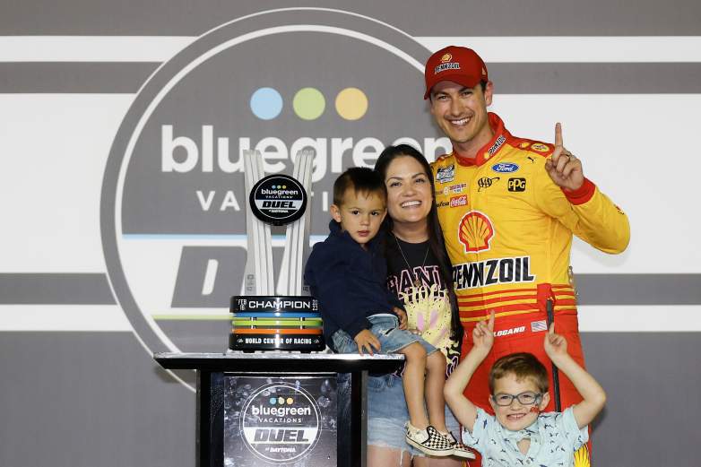 Joey Logano With His Wife And Two Son