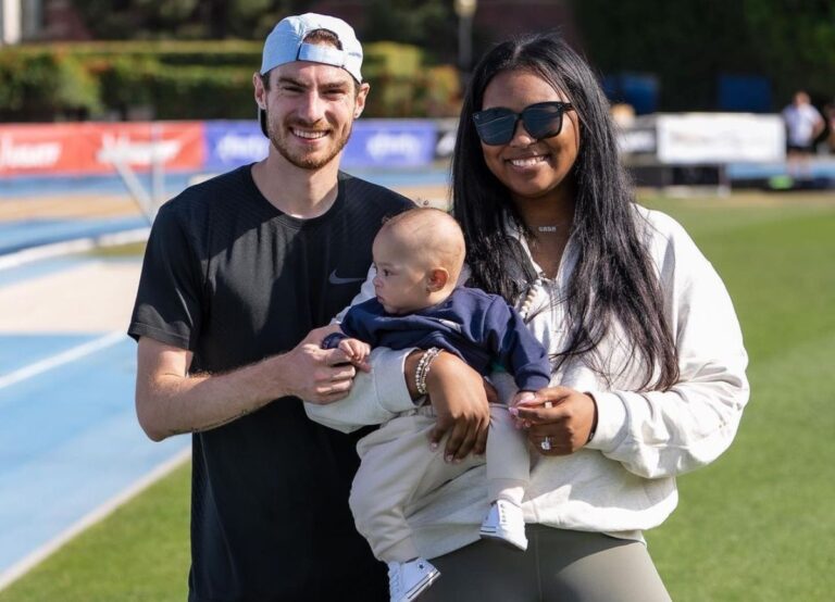 Clayton Murphy With His Wife, Ariana And Son Cash At The Drake Stadium Earlier This Year In May