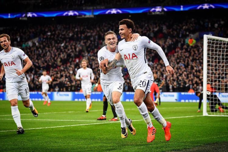 Dele Alli Pictured Celebrating Scoring In The Champions League For Spurs In 2017