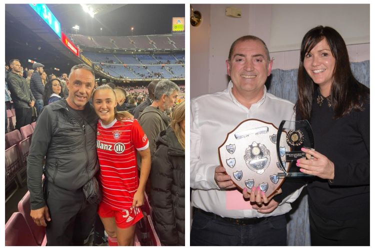 On Right: Joanne Stanway Collects The Award On Behalf Of Her Daughter In 2019, And On Left: Georgia With Her Father, Paul At Nou Camp In 2022