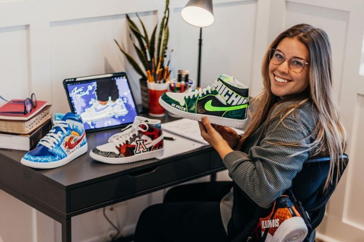 Jada Kitna Pictured At Her Home Working On Her Custom Sneaker Business