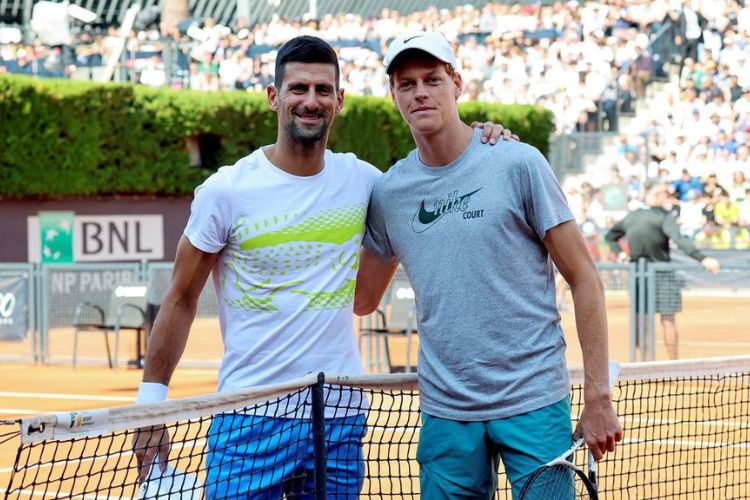 Jannik Sinner Pictured With Novak Djokovic During A Practice Match In May 