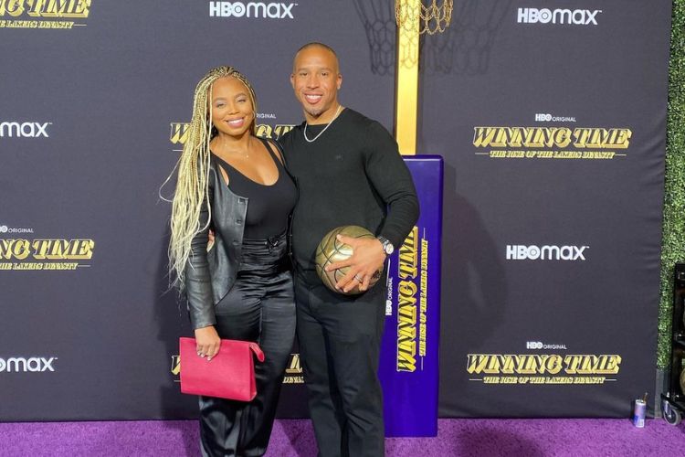 Jemele Pictured With Her Husband, Ian At The HBO's Winning Time Purple Carpet 