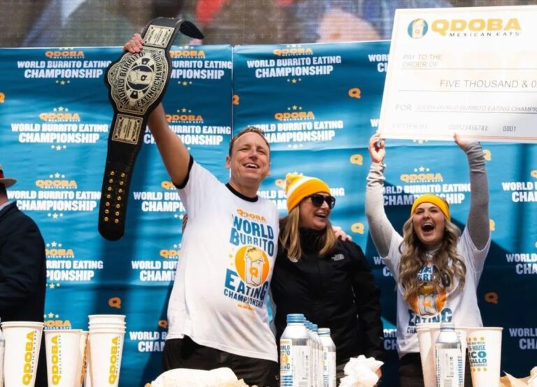Joey Chestnut Pictured With His Girlfriend Brie At The Qdoba Burrito Eating Competition