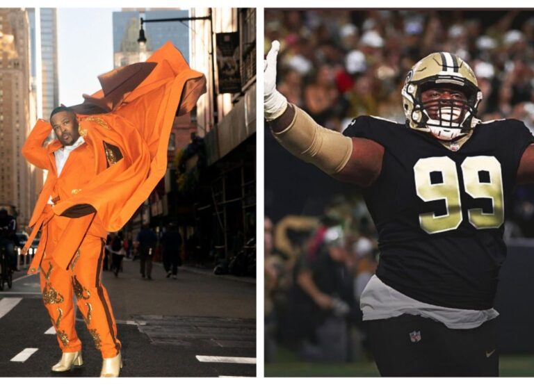 Khalen Saunders (R) In His New Orleans Saints Kit And His Brother Kameron On Left