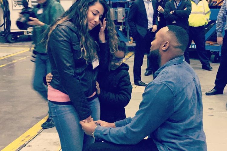 KJ Wright Proposed Nathalie At The Boeing Factory In 2015
