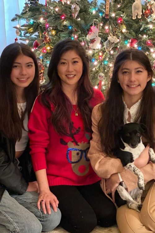 Kristi Yamaguchi Pictured With Her Two Daughters, Keara, And Emma Celebrating Christmas 2020