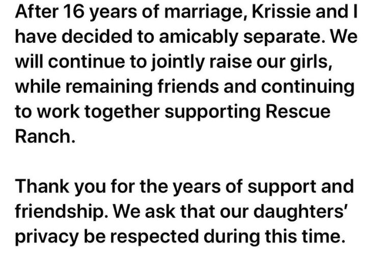 Ryan Newman Announced His Divorce With Krissie In 2020 Sharing His Statement On Instagram