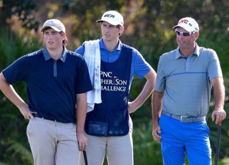 Stewart Cink With His Two Children, Reagan, And Connor At A Golf Tournament