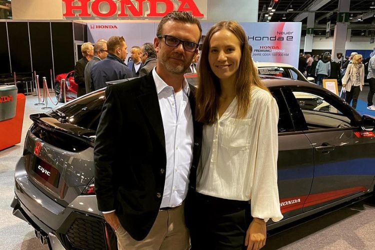 Viktorija And Her Partner Pictured At The Showroom Of Honda In Switzerland 