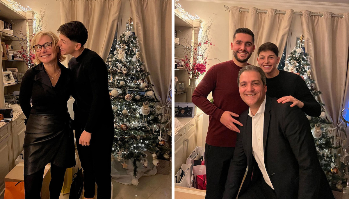 Elisa with her mom (left) and her father and brother (right) during Christmas