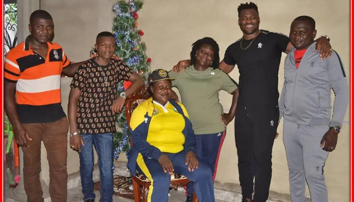 Francis Ngannou With His Mother And Siblings