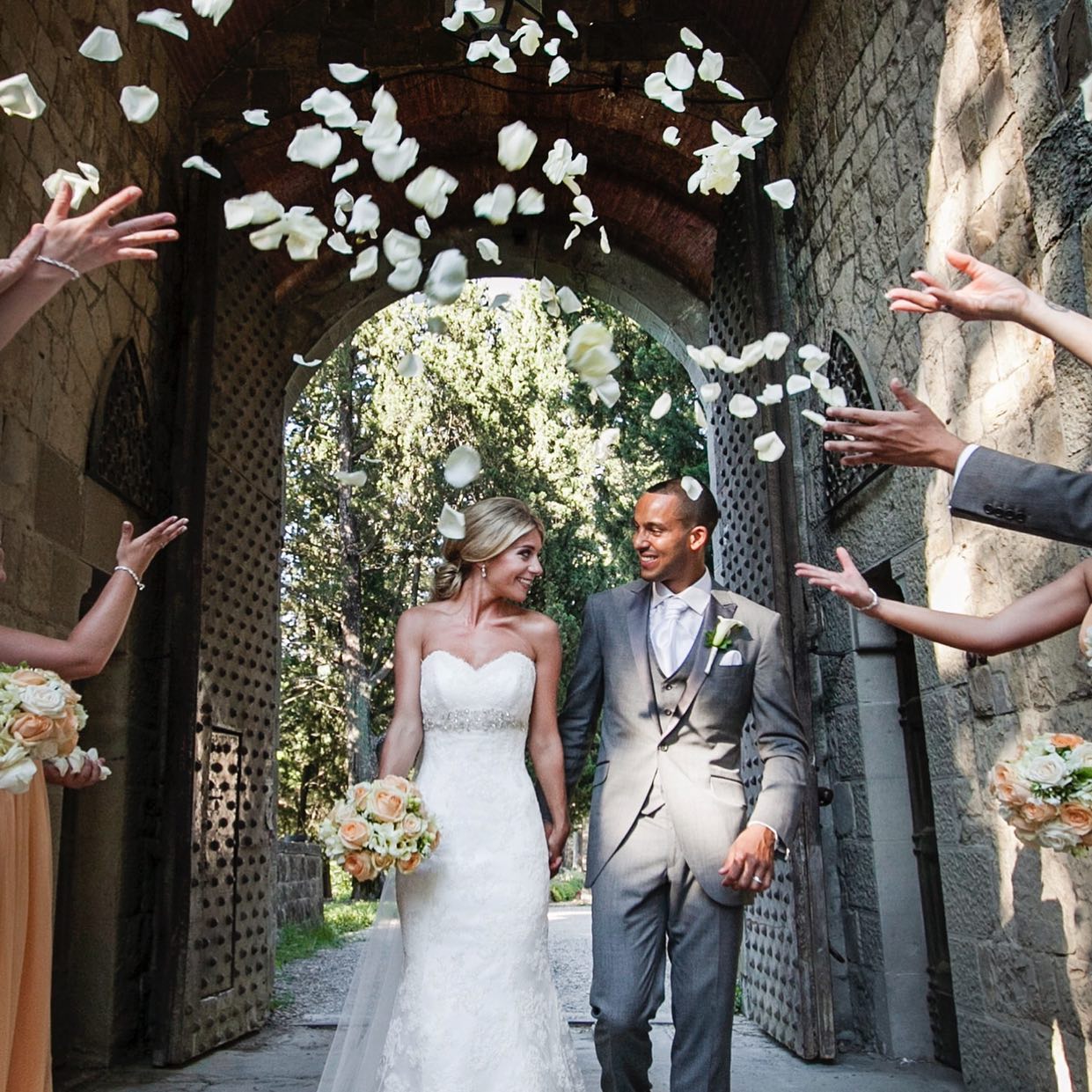 Theo Walcott And His Wife Melanie Walcott During Their Wedding