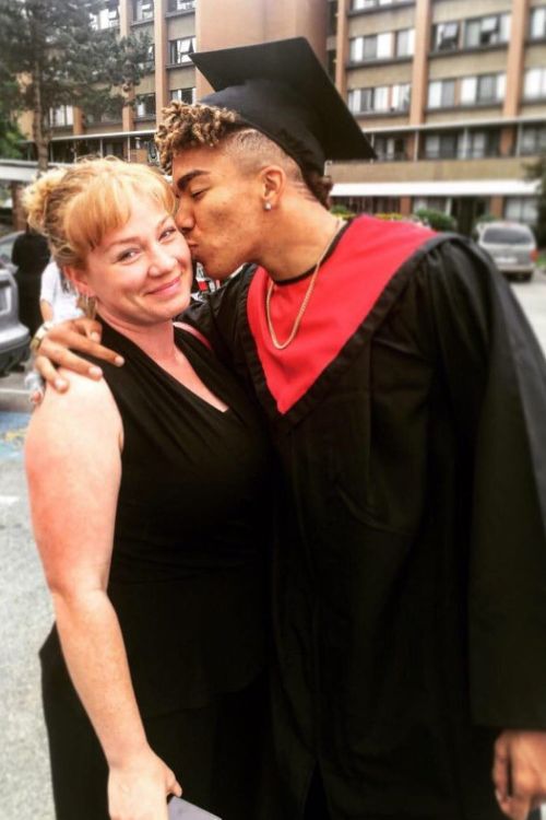 Chase Claypool Gives A Peck To His Mother, Jasmine Claypool After Graduating From High School