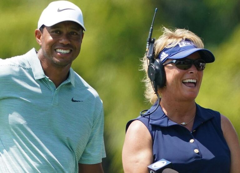 Dottie Pepper Pictured With Tiger Woods During A Golf Tournament In April