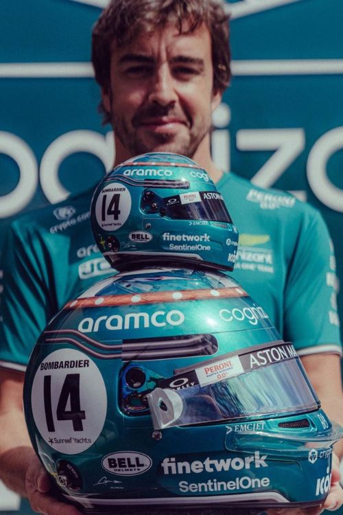 Fernando Alonso Pictured With The Special Helmet Set Of Aston Martin Before The Silverstone Race