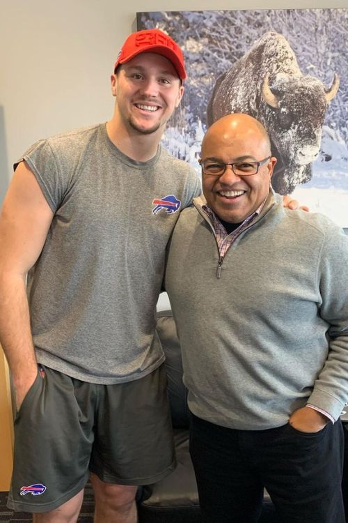 Mike Tirico Pictured With Buffalo Bills QB Josh Allen In 2019