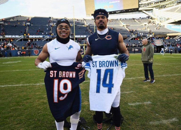 Amon Ra And Equanimeous Exchange Their Jerseys During An NFL Game In 2022