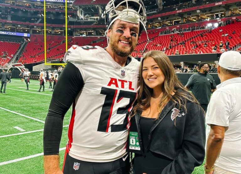 Bradley Pinion Pictured With His Wife Kaeleigh Pinion At The Mercedes-Benz Stadium In The Opening Game Of The 2023 Season