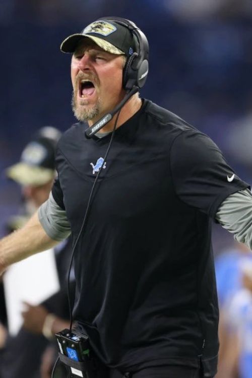 The Detroit Lions' Head Coach, Dan Campbell Shouts At The Officials From The Sidelines 
