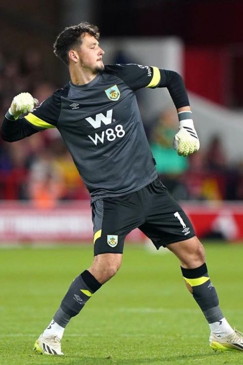 James Trafford Celebrates His Side Winning Its First Point Of The 2023 Premier League Season