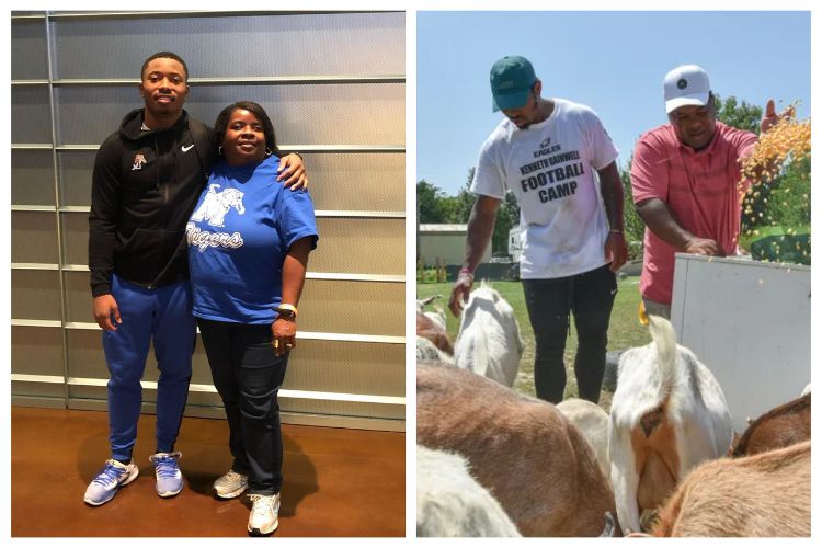 Kenneth Gainwell Pictured With His Mom, Monica During A Game, And Dad, Curtis Sr, Doing Farming Chores 