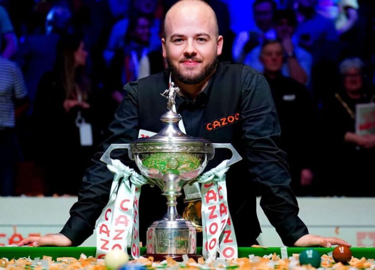 Luca Brecel Pictured With His World Snooker Championship Trophy