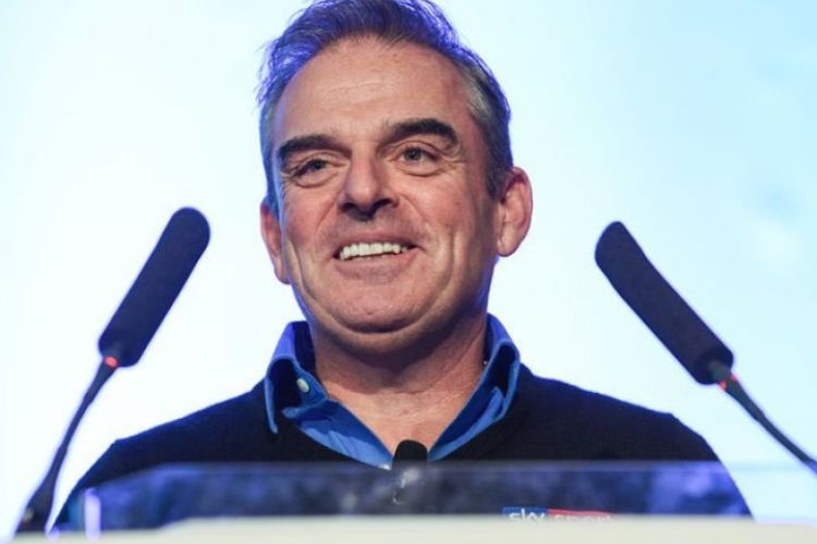 Paul McGinley Pictured Addressing To The Media As The Sky Sports Pundit 
