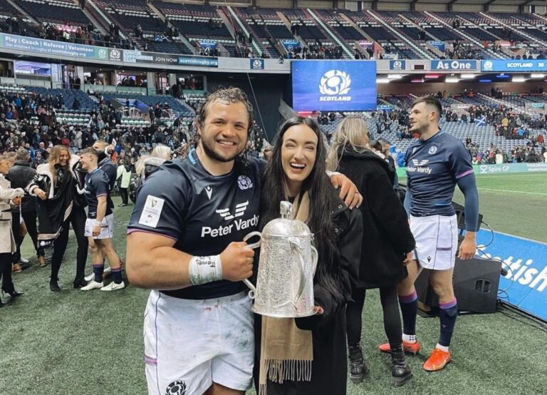 Pierre Schoeman Pictured With His Wife Charissa As He Wins Player Of The Match Against England In February 2022